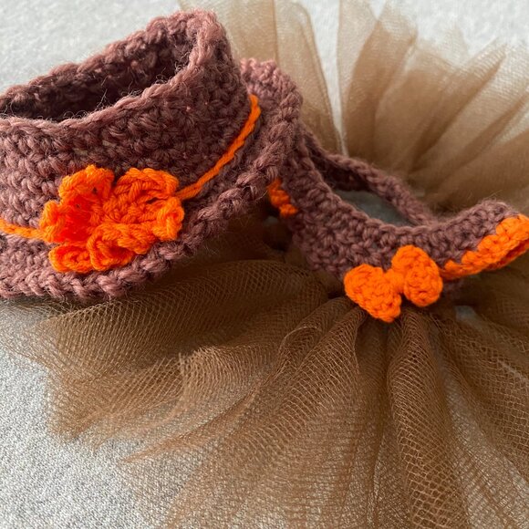 Handmade Crochet Brown Orange Autumnal Princess Tutu for 17cm Doll 2-Piece Set - Picture 6 of 6